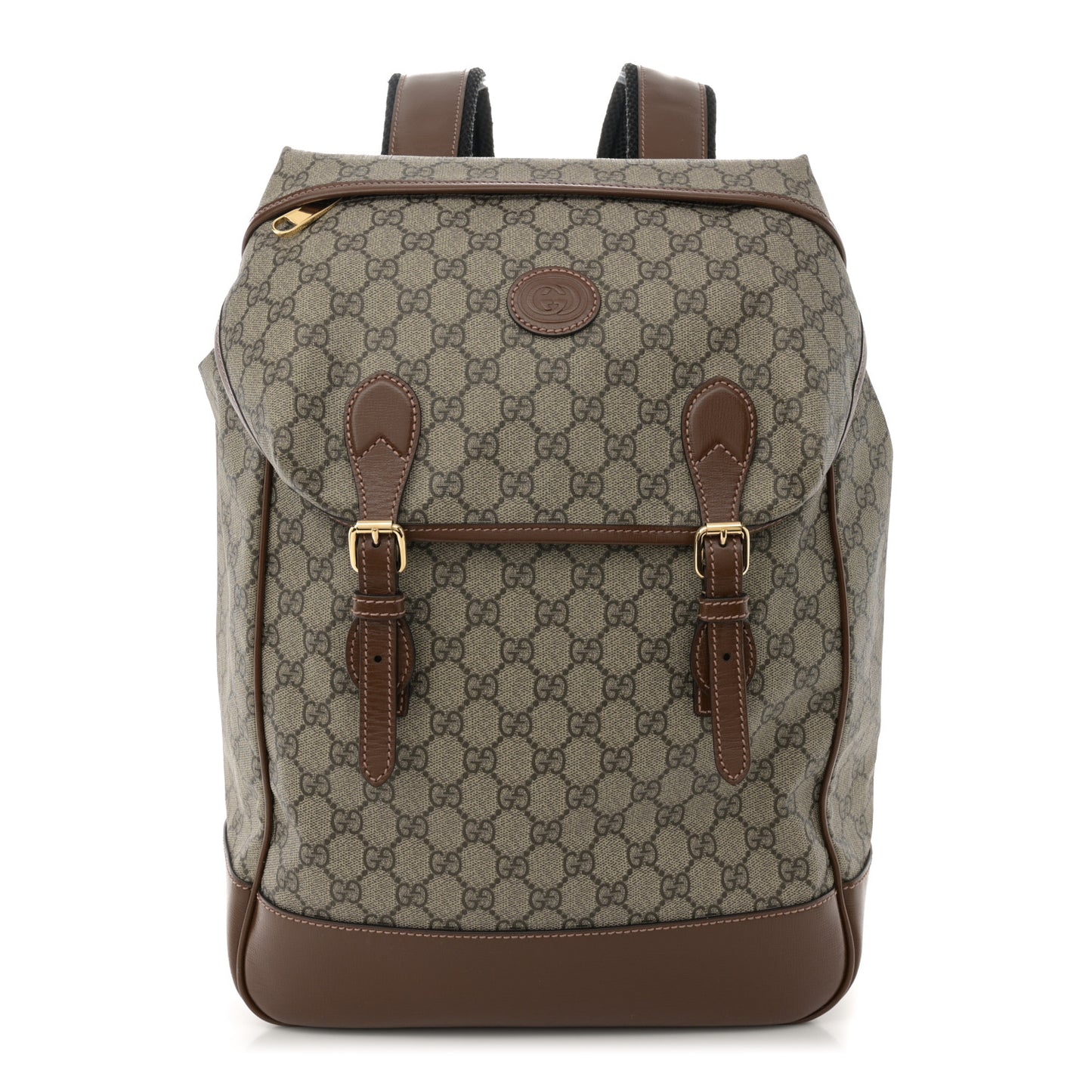 GG Supreme Monogram Azalea Calfskin Medium Retro Interlocking G Buckle Backpack Beige Ebony Brown Sugar