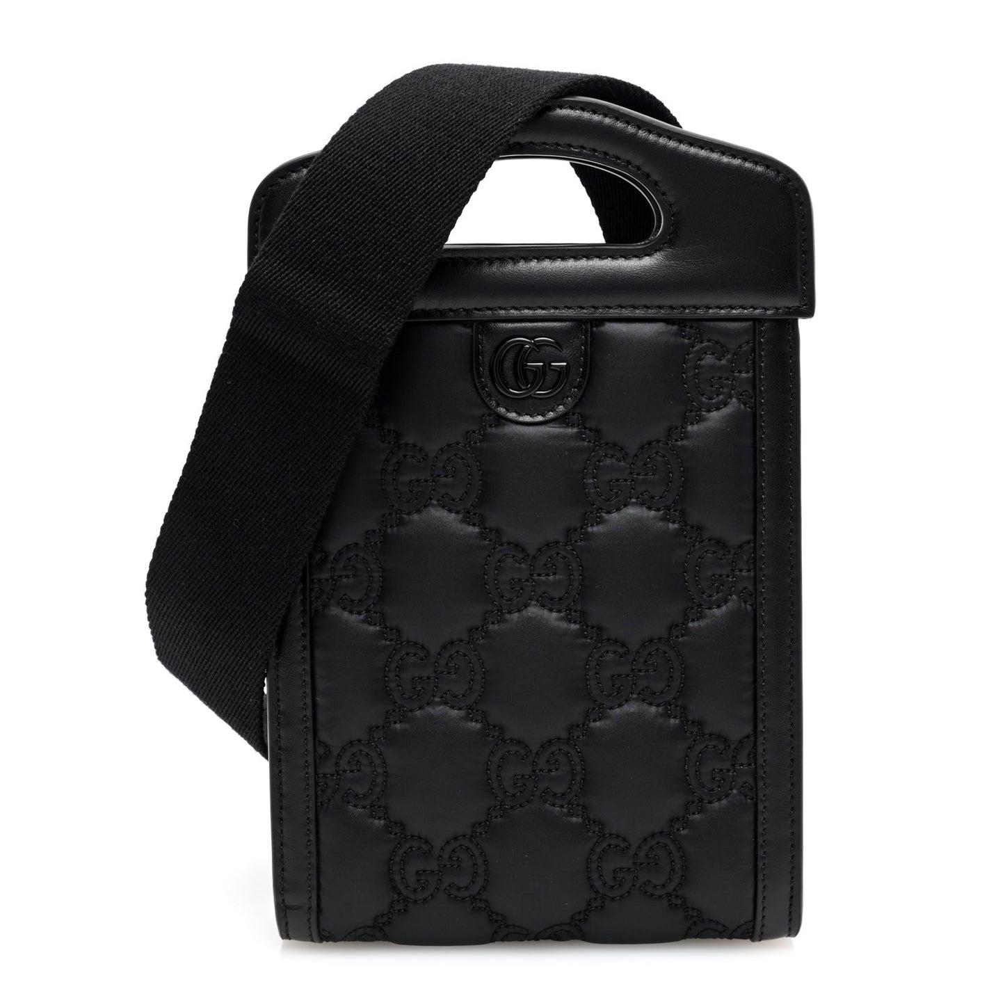 Nylon Calfskin Enamel GG Matelasse Mini Top Slip Handle Crossbody Bag Black