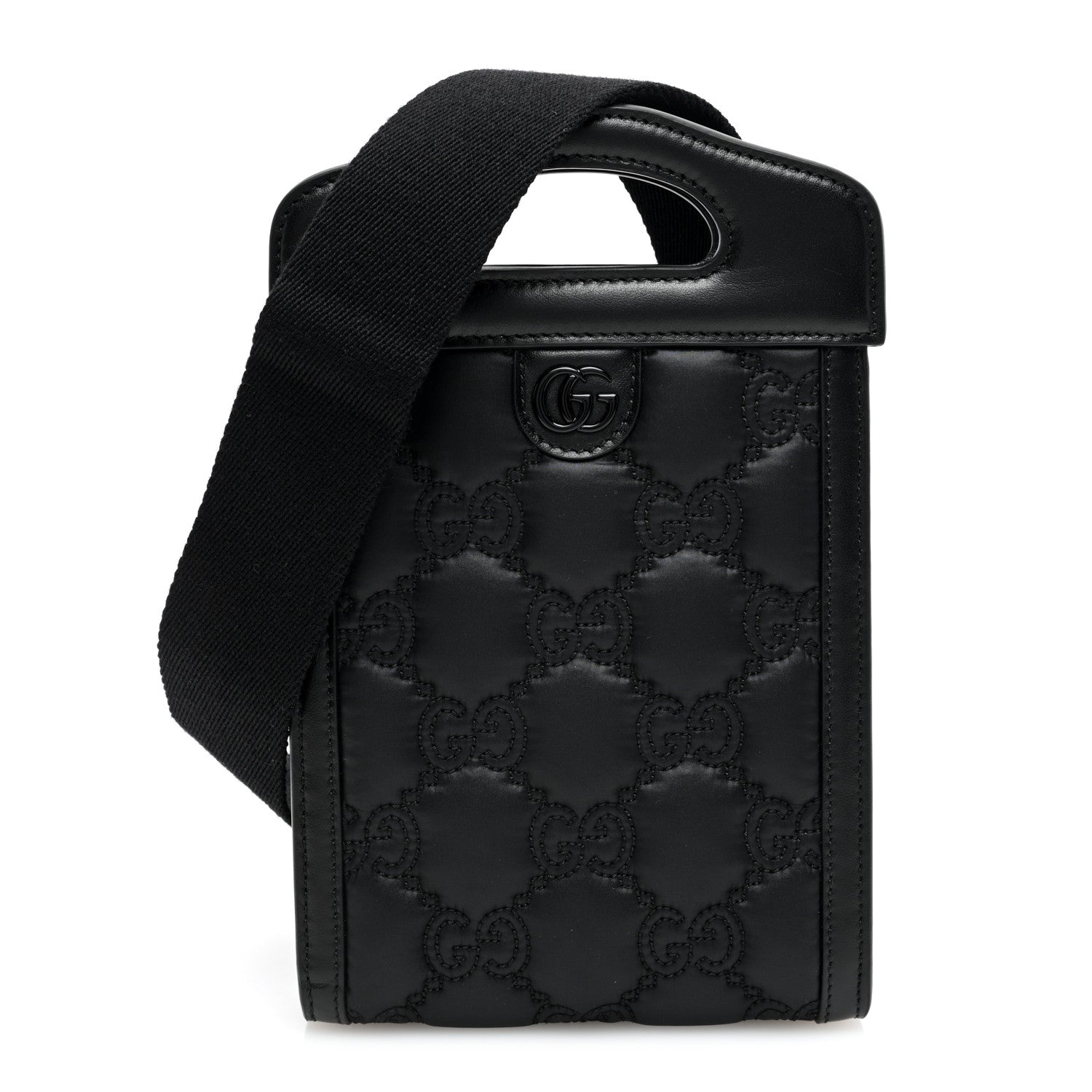 Gucci Nylon Calfskin Enamel GG Matelasse Mini Top Slip Handle Crossbody Bag Black 1 of 11