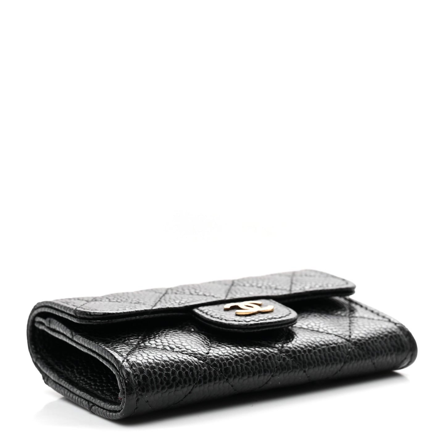 Caviar Quilted Flap Card Holder Wallet Black