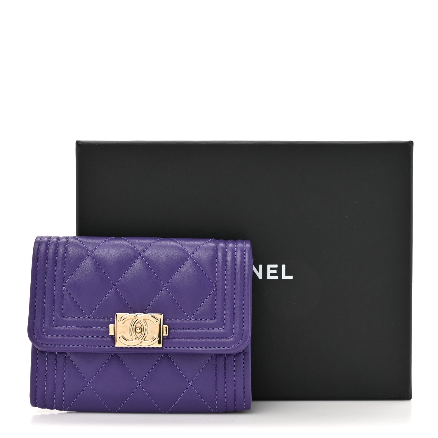 Chanel Lambskin Quilted Boy Flap Card Holder Purple 10 of 10