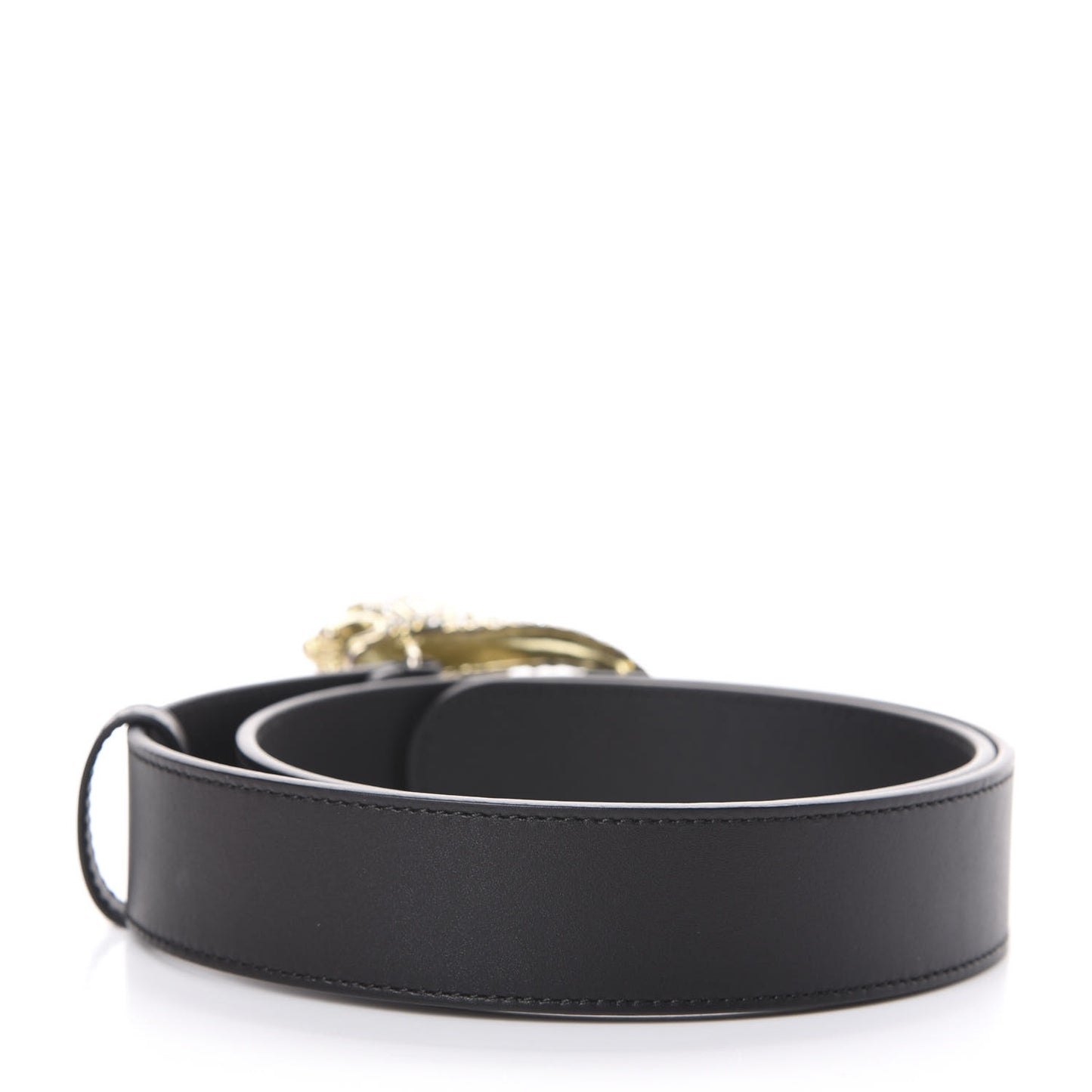 Moon Calfskin Crystal Tiger Head G Buckle 35mm Belt 80 32 Black
