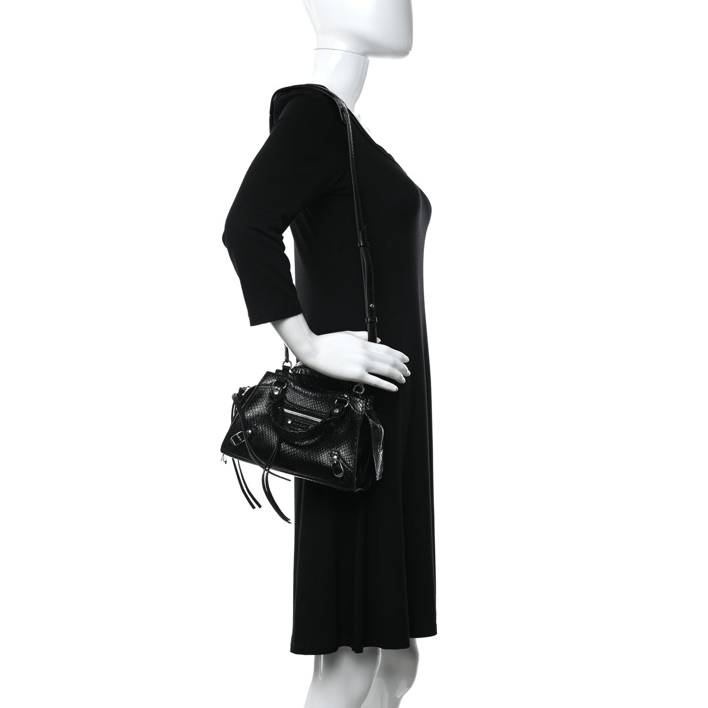 Grained Calfskin Snake Effect Silver Hardware Neo Classic Mini City Black