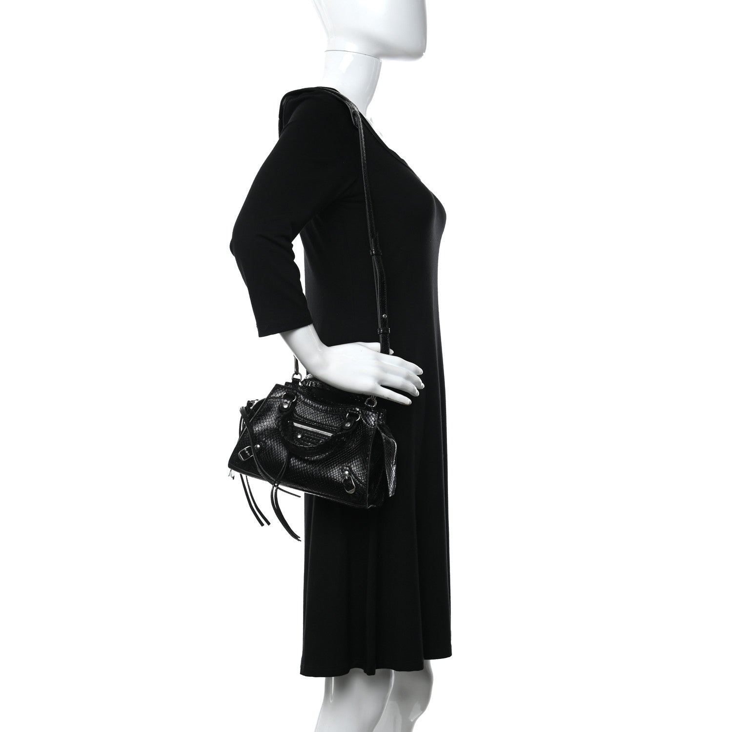 Balenciaga Grained Calfskin Snake Effect Silver Hardware Neo Classic Mini City Black 2 of 10