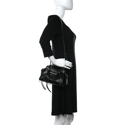 Balenciaga Grained Calfskin Snake Effect Silver Hardware Neo Classic Mini City Black 2 of 10