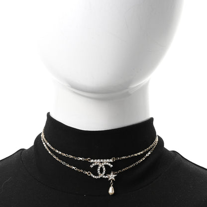 Chanel Pearl Crystal CC Star Choker Necklace Gold 2 of 5