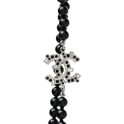 Chanel Baguette Crystal Beaded CC Long Necklace Black Silver 4 of 5