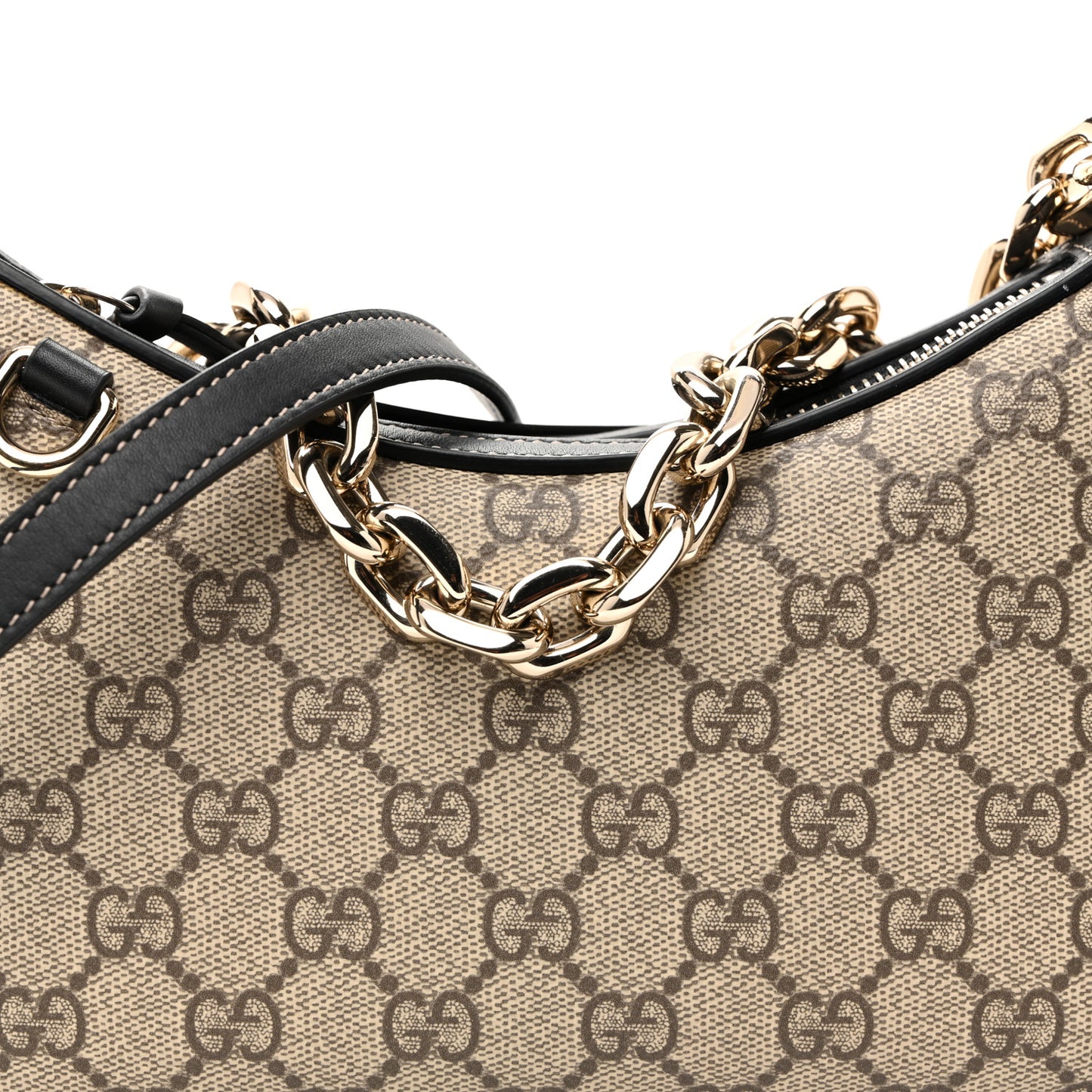 GG Supreme Monogram Textured Calfskin Small Emblem Shoulder Bag Beige Black