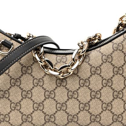 Gucci GG Supreme Monogram Textured Calfskin Small Emblem Shoulder Bag Beige Black 7 of 9
