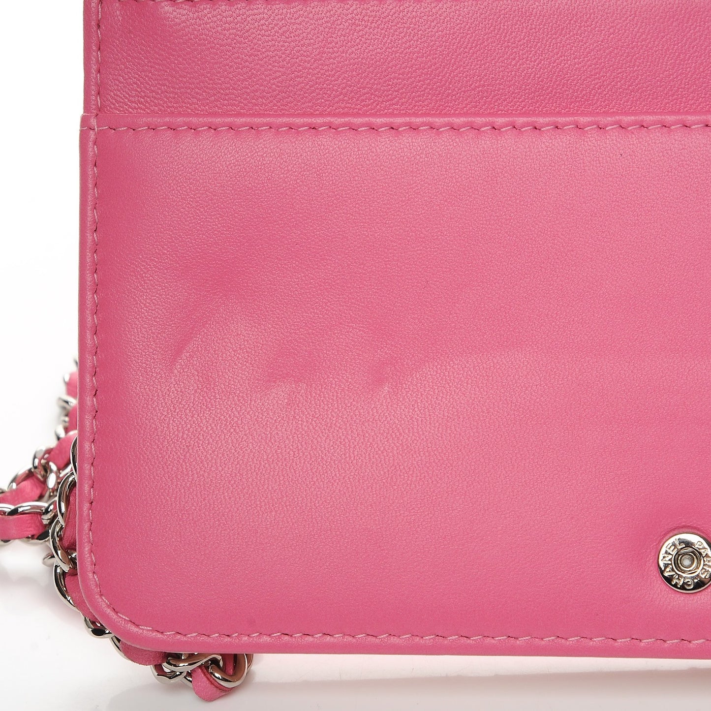 Faded Lambskin Quilted Zephyr Wallet on Chain WOC Dark Pink
