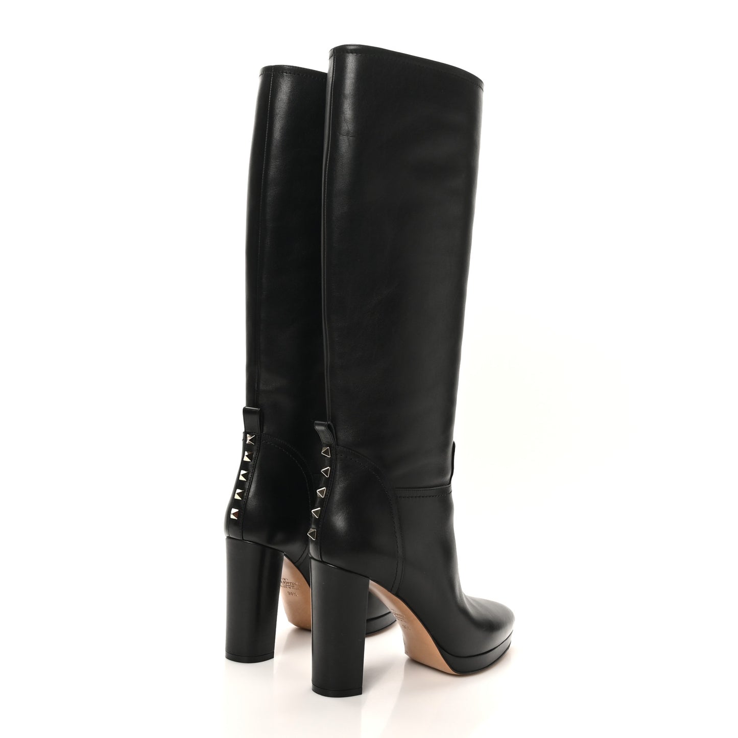 Calfskin Rockstud Knee High 100mm Platform Boots 38.5 Black
