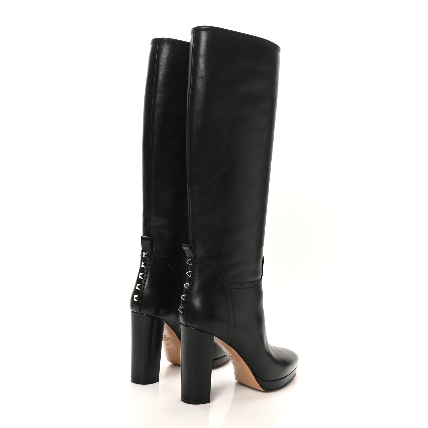 Valentino Garavani Calfskin Rockstud Knee High 100mm Platform Boots 38.5 Black 10 of 15