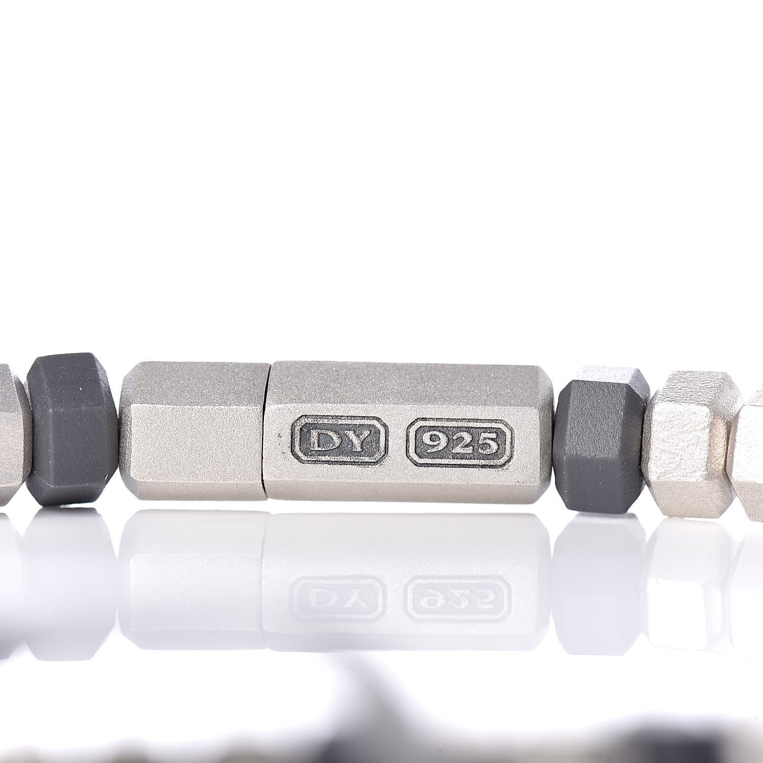 David Yurman Sterling Silver Rubber Mens Hex Bead Bracelet Grey 4 of 5