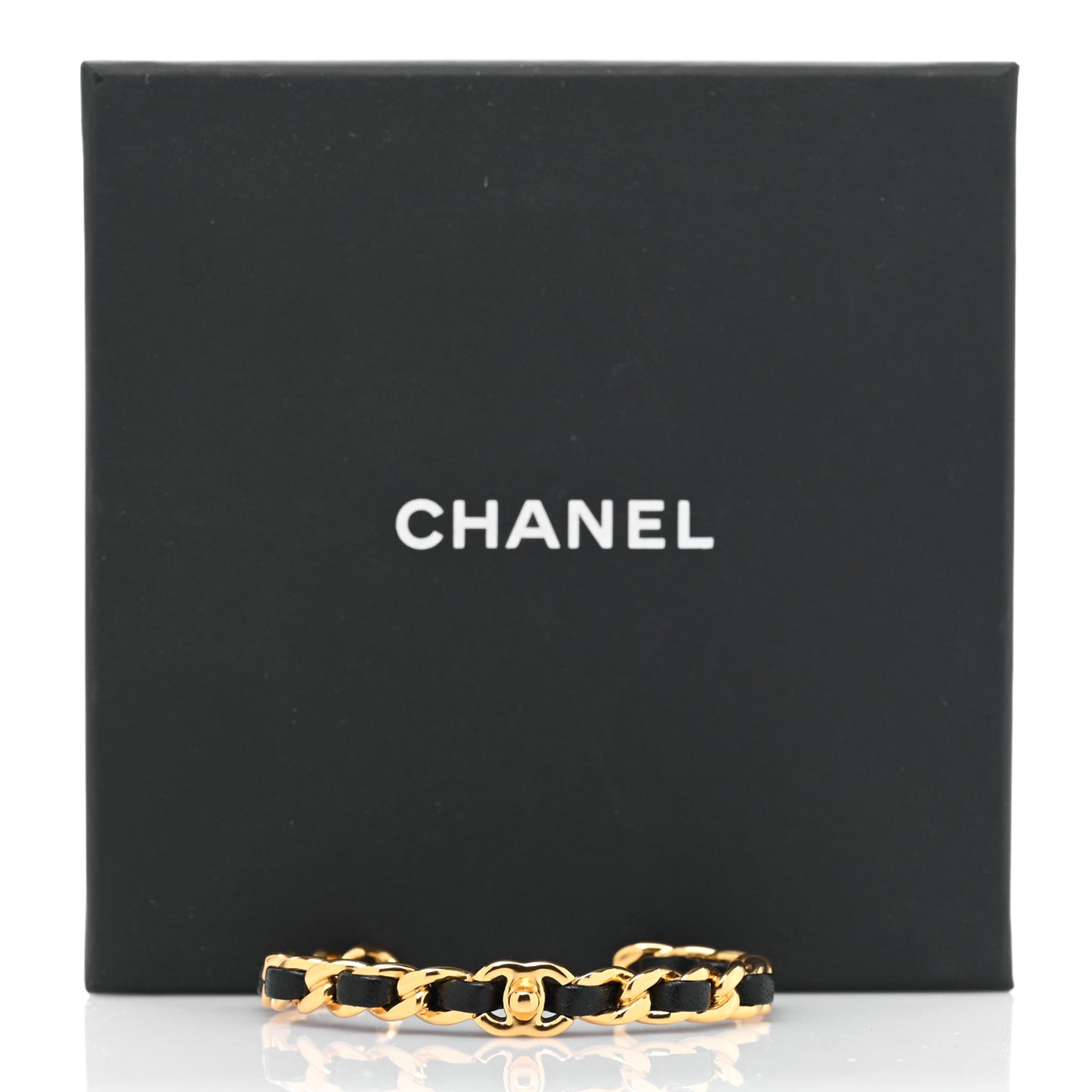 Lambskin CC Turnlock Chain Bracelet Black