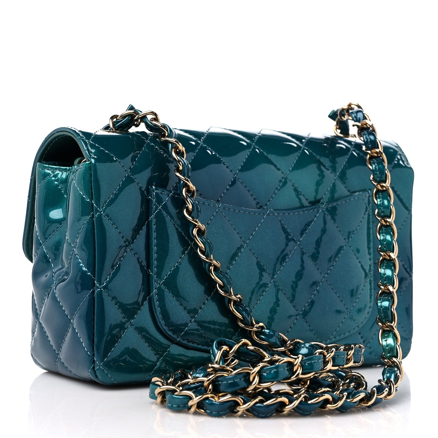Shaded Patent Calfskin Quilted Mini Rectangular Flap Green Blue