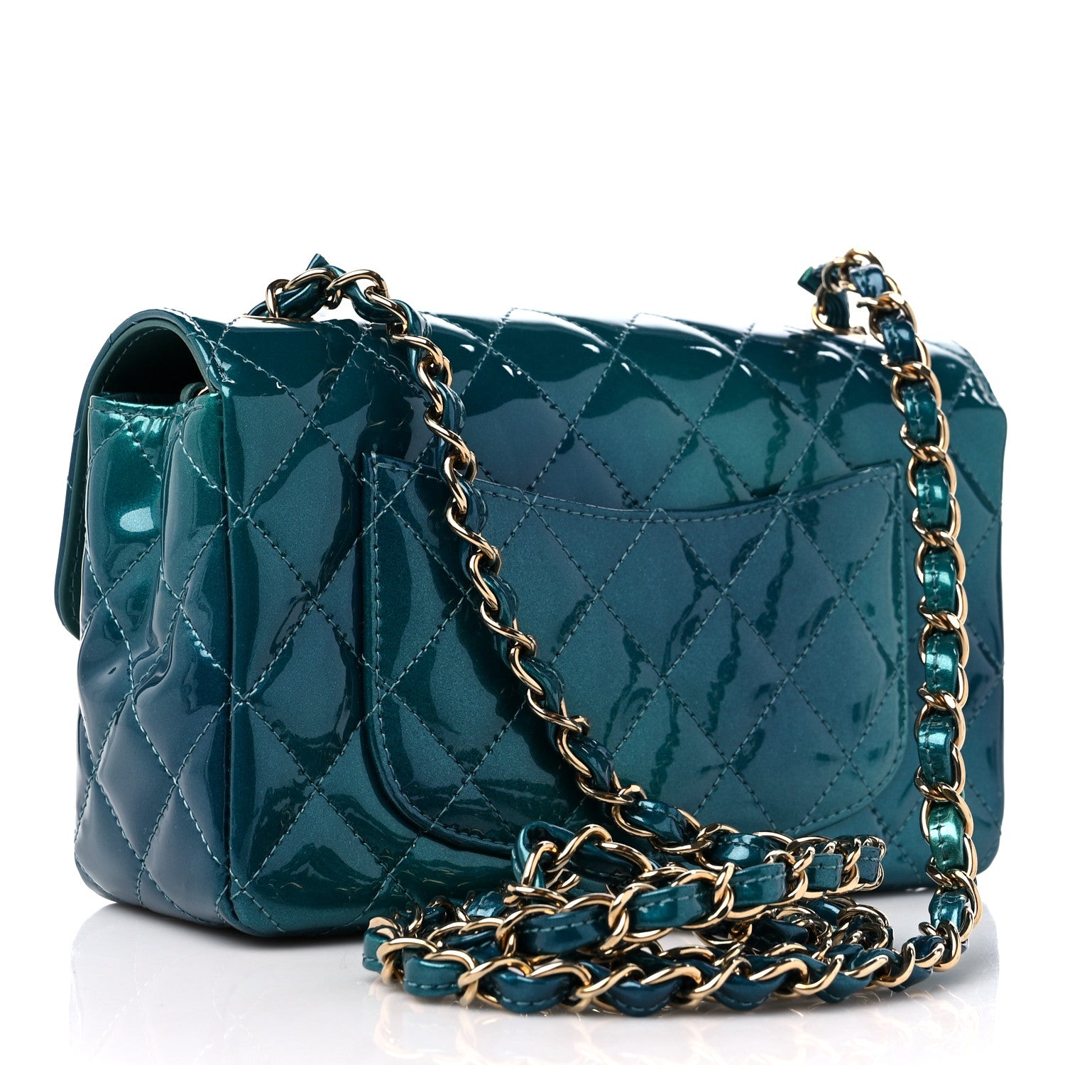 Chanel Shaded Patent Calfskin Quilted Mini Rectangular Flap Green Blue 2 of 9