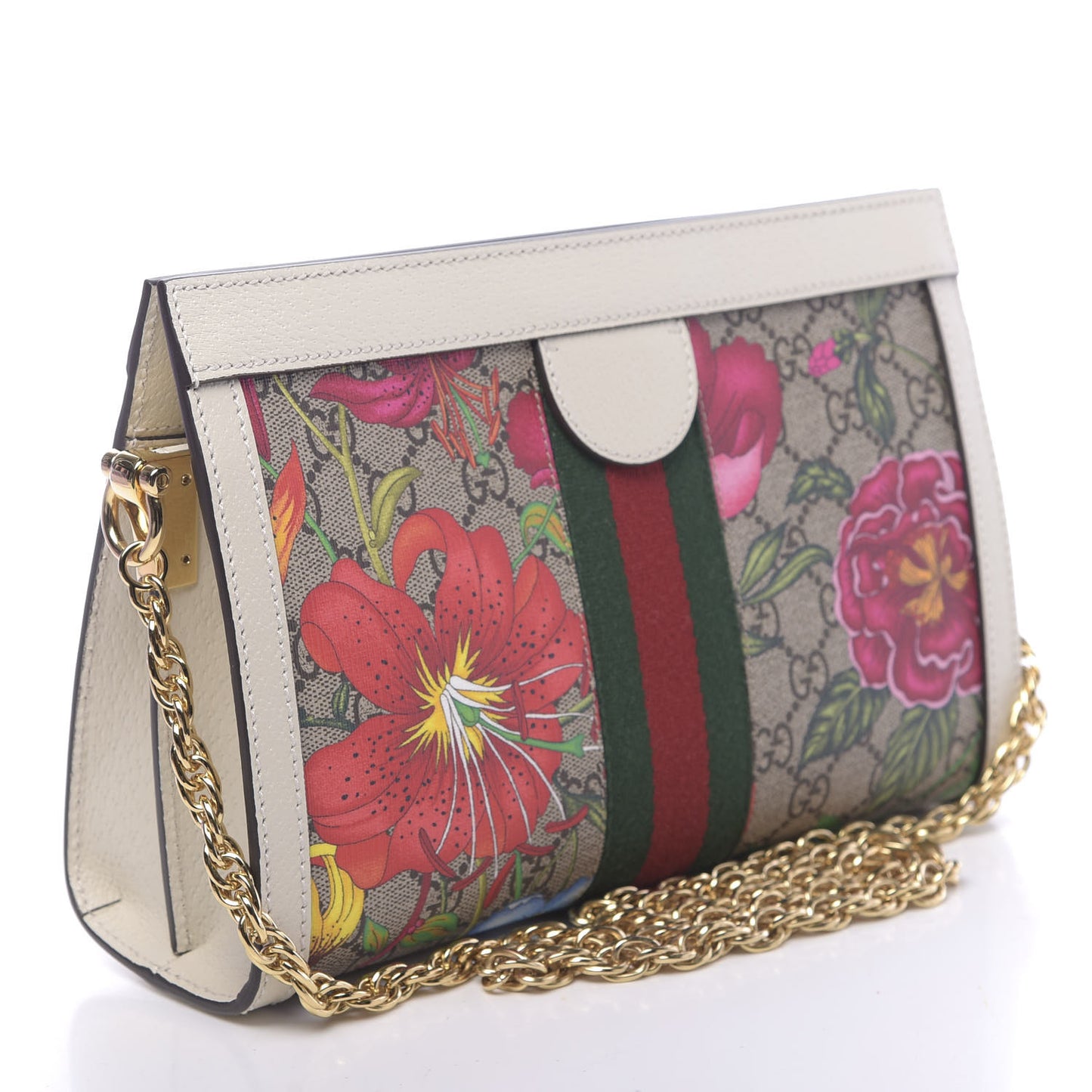 GG Supreme Monogram Flora Web Small Ophidia Chain Shoulder Bag White