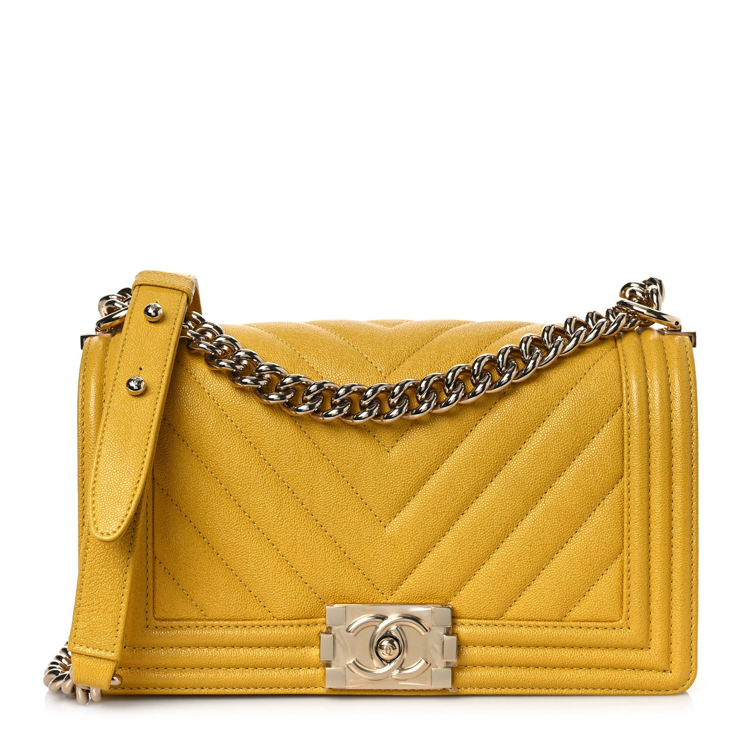 Chanel Caviar Chevron Quilted Medium Boy Flap Yellow 1 of 9