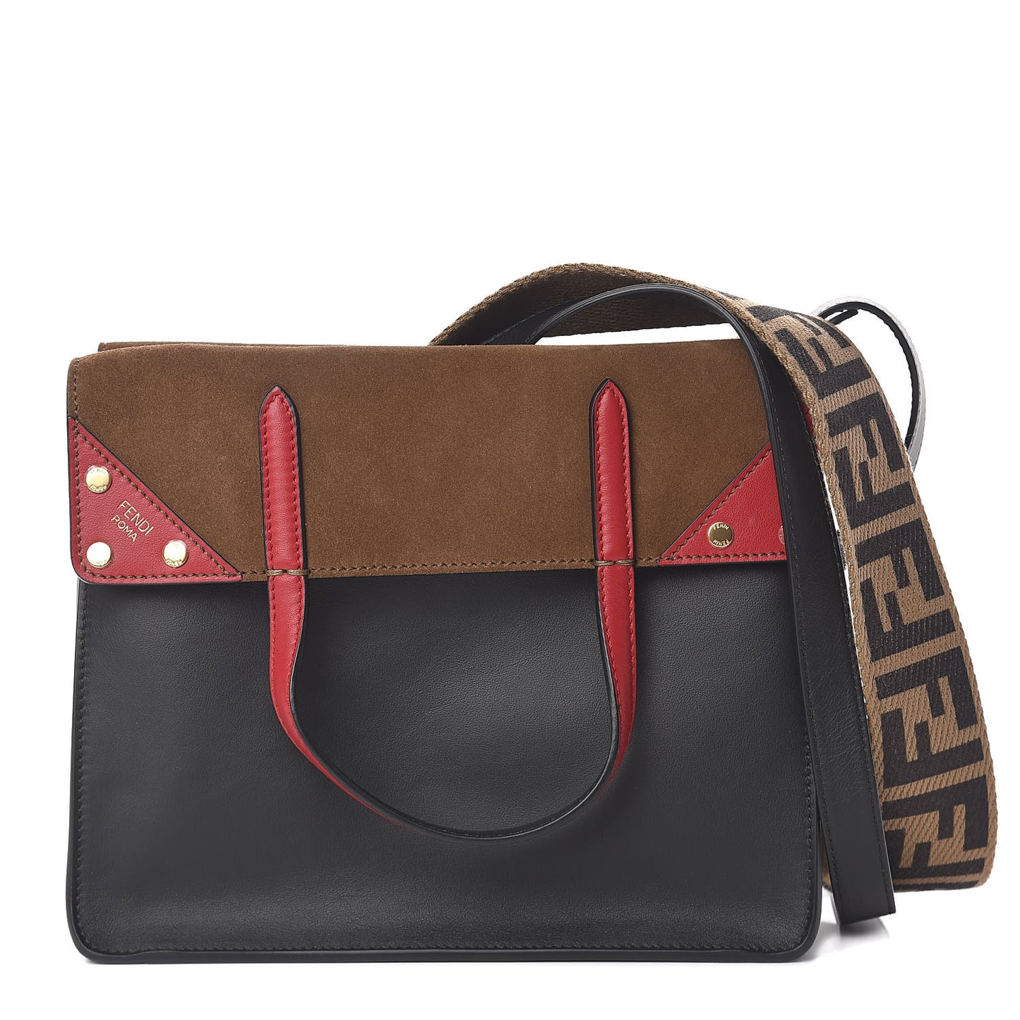 Vitello Grace Suede Small Flip Tote Black Fragola Marrone