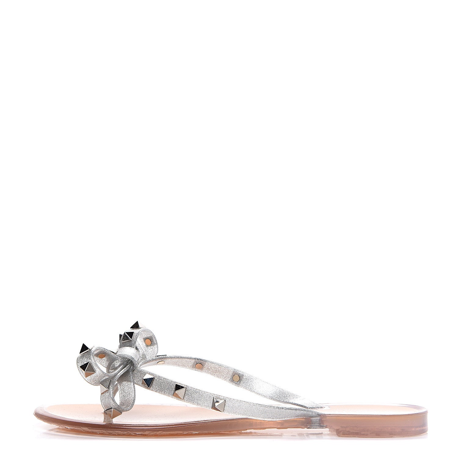 Valentino Garavani PVC Jelly Rockstud Bow Thong Sandals 38 Silver 1 of 8
