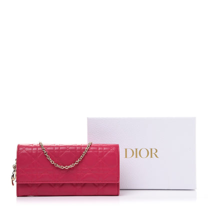 Christian Dior Lambskin Cannage Lady Dior Rendezvous Wallet On Chain Fuchsia 12 of 12