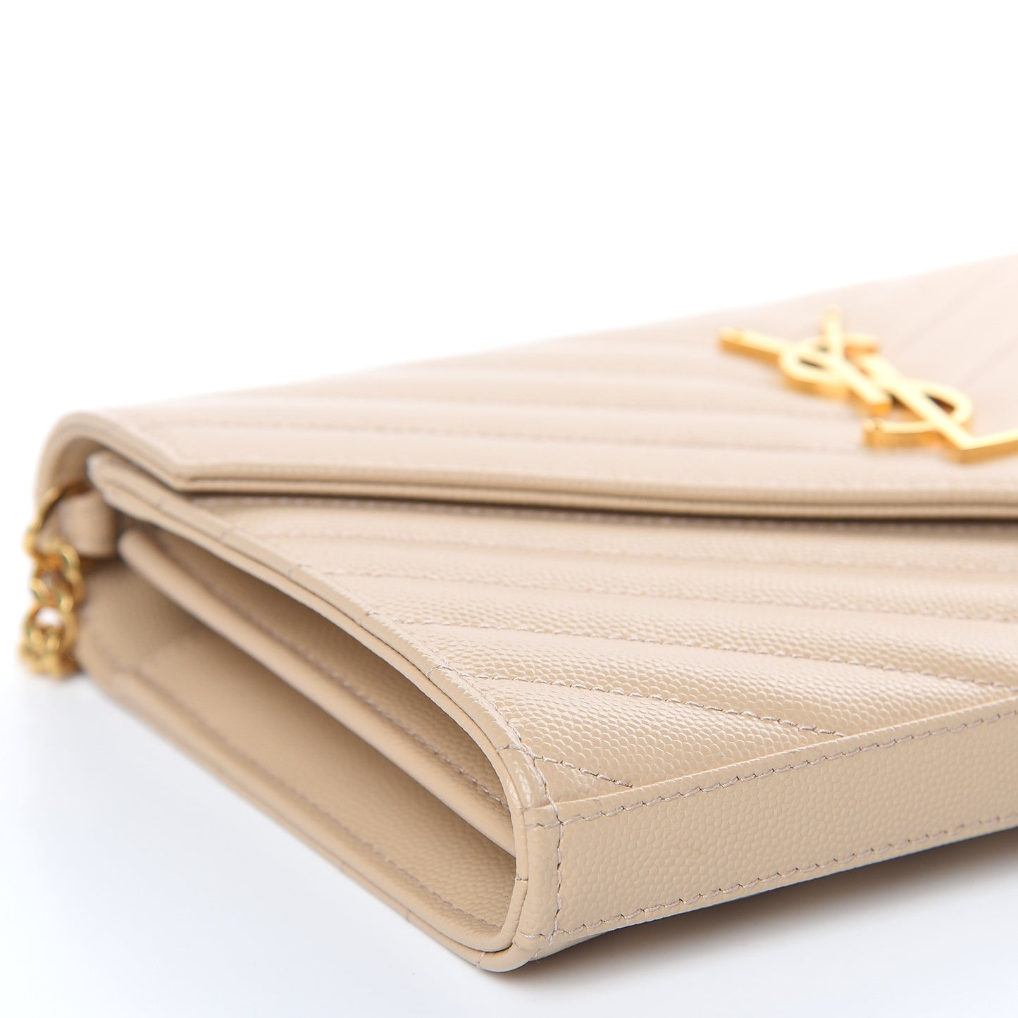 Grain De Poudre Matelasse Chevron Monogram Chain Wallet Nude Powder