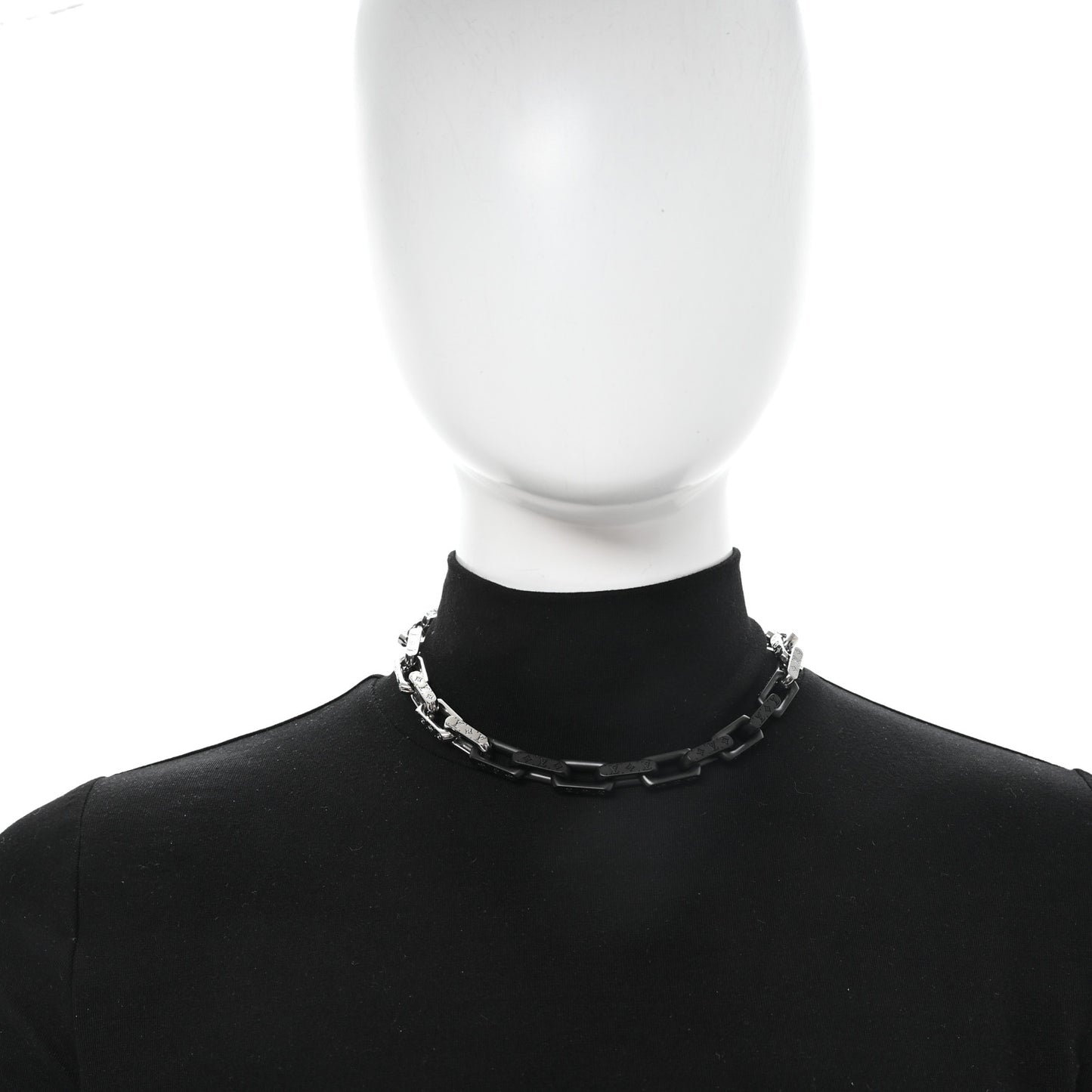 Metal Engraved Monogram Chain Necklace Silver Black
