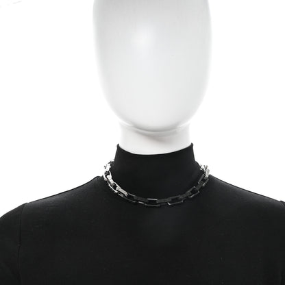Louis Vuitton Metal Engraved Monogram Chain Necklace Silver Black 2 of 5