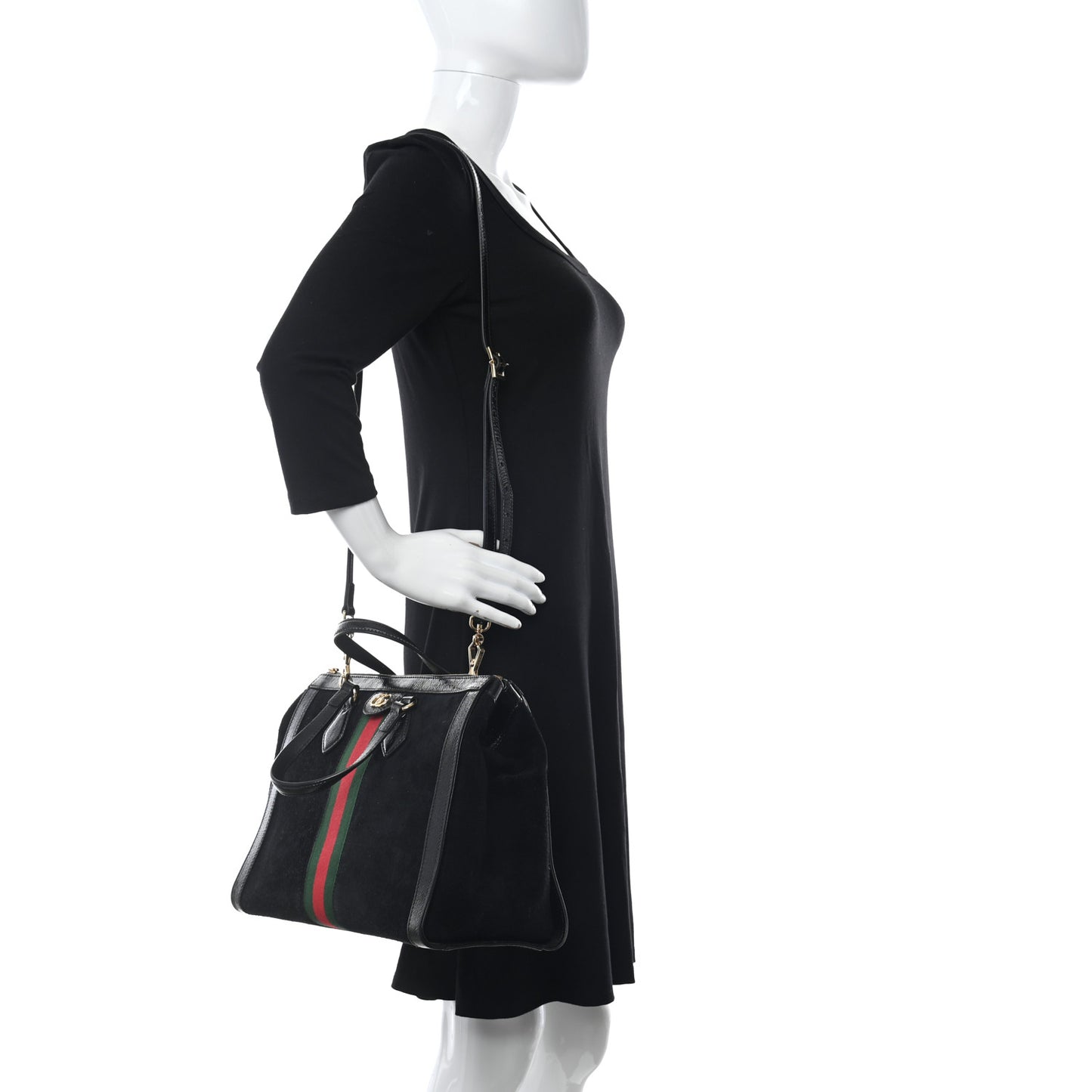 Suede Patent GG Web Medium Ophidia Tote Bag Black