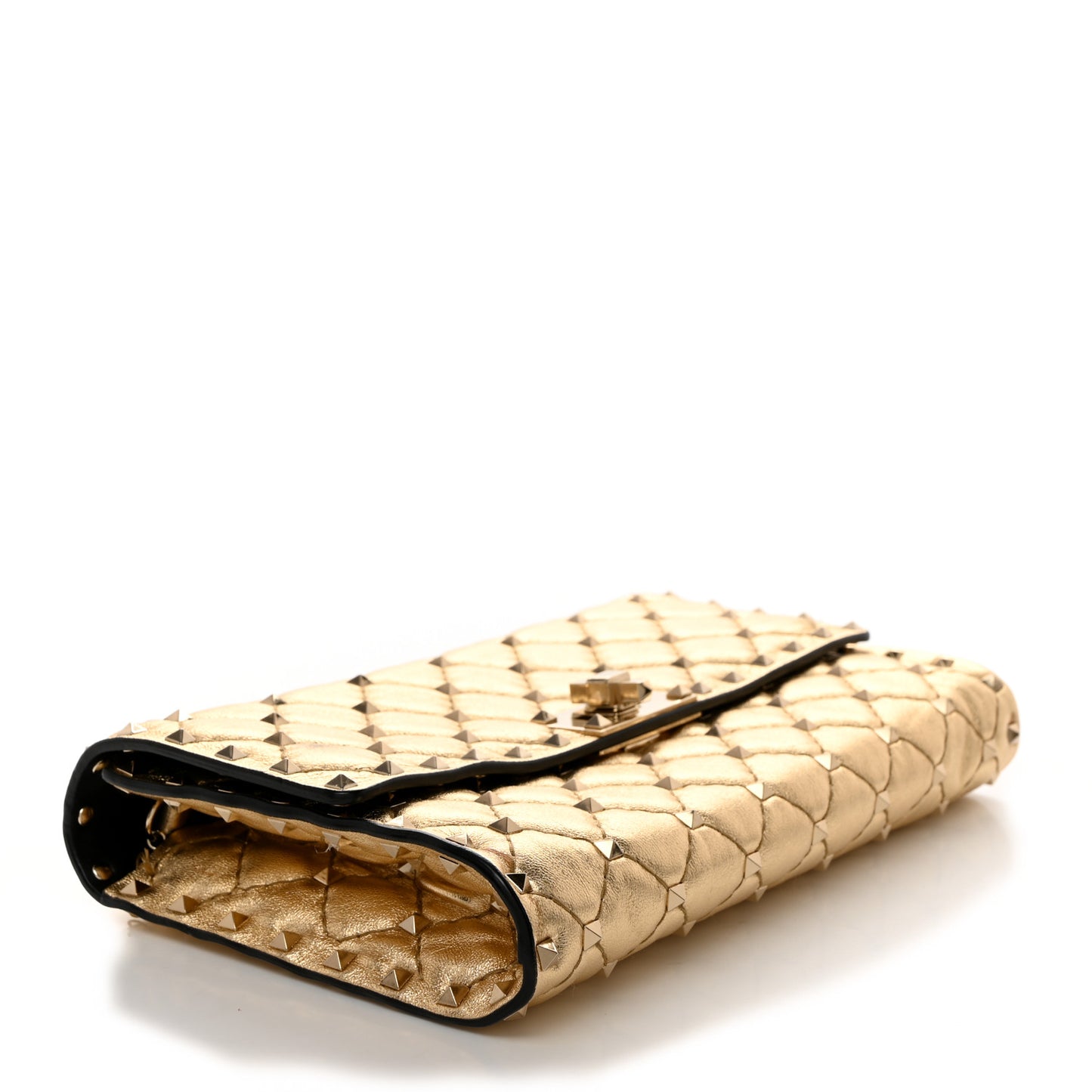Metallic Nappa Rockstud Spike Wallet on Chain