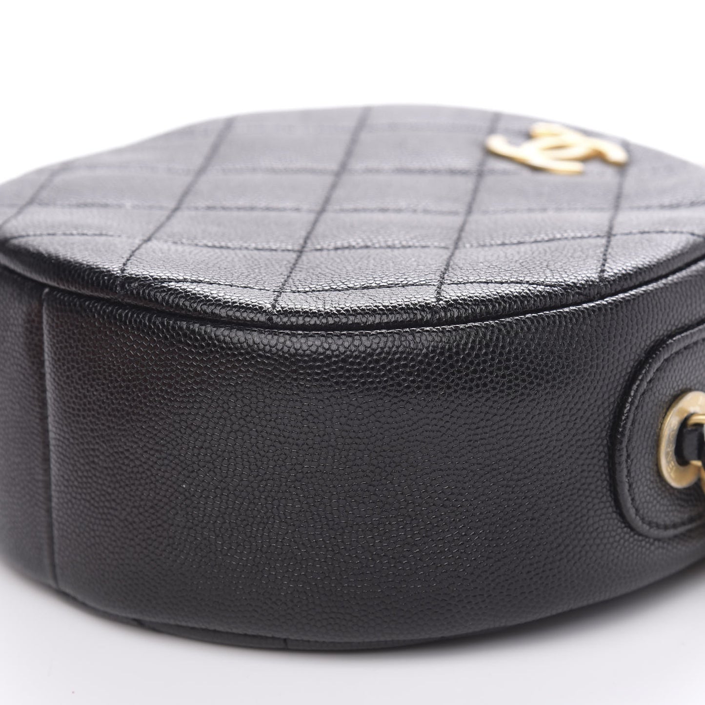 Caviar Quilted Small Round Bag With Chain Black
