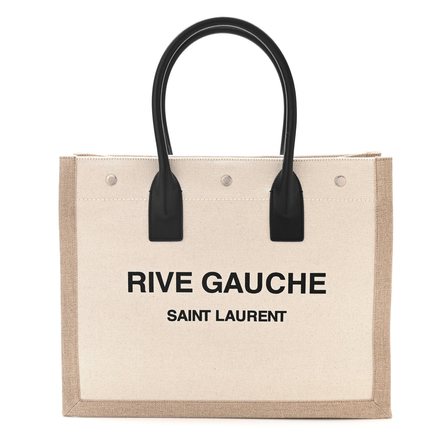 Saint Laurent Linen Calfskin Small Rive Gauche Tote Greggio Natural 1 of 10