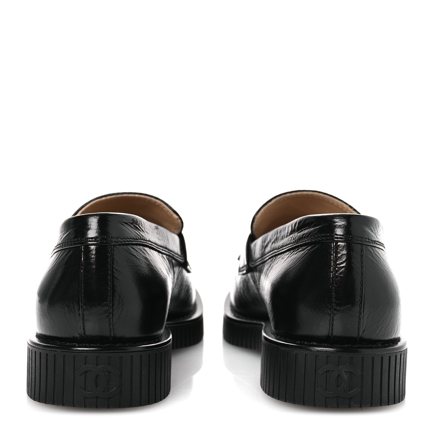 Chanel Shiny Crumpled Calfskin CC Mocassin Loafers 38.5 Black 6 of 12