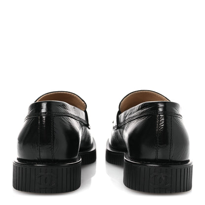 Chanel Shiny Crumpled Calfskin CC Mocassin Loafers 38.5 Black 6 of 12