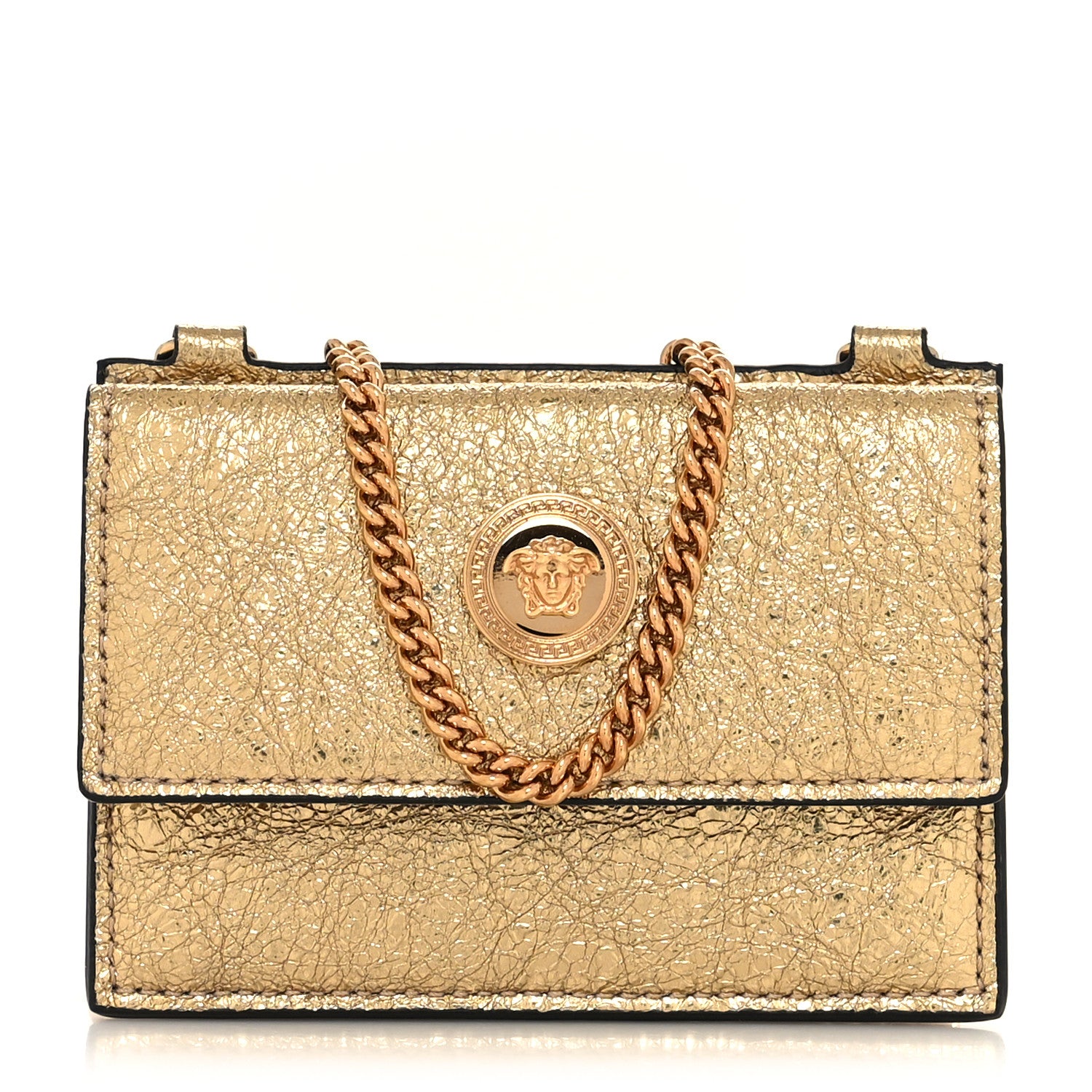 Versace Metallic Calfskin Medusa Chain Card Holder Gold 1 of 8