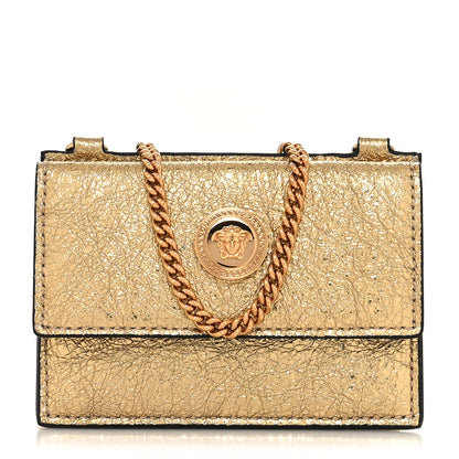 Versace Metallic Calfskin Medusa Chain Card Holder Gold 1 of 8
