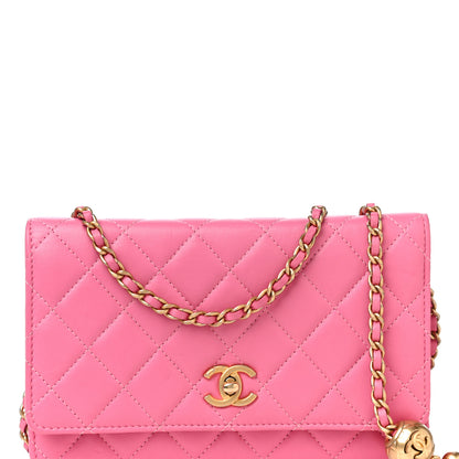 Chanel Lambskin Quilted CC Pearl Crush Wallet on Chain WOC Pink 9 of 18