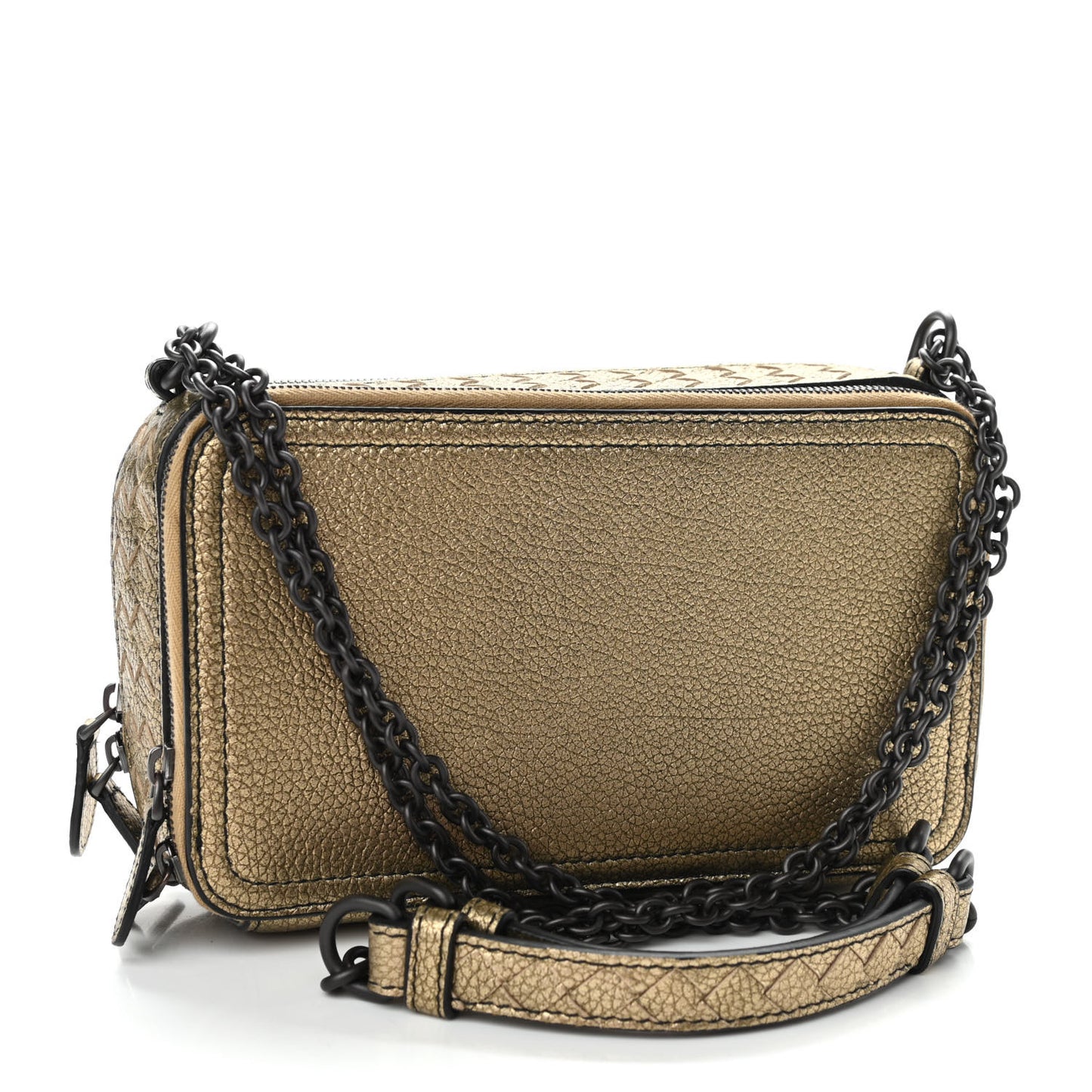 Metallic Lambskin Intrecciato Camera Bag Champignon