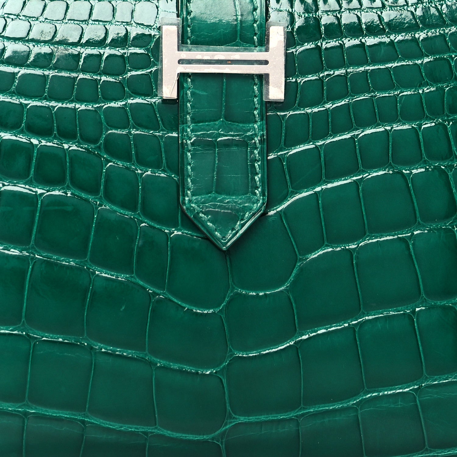 Hermes Shiny Alligator Bearn Compact Wallet Vert Emeraude 7 of 8