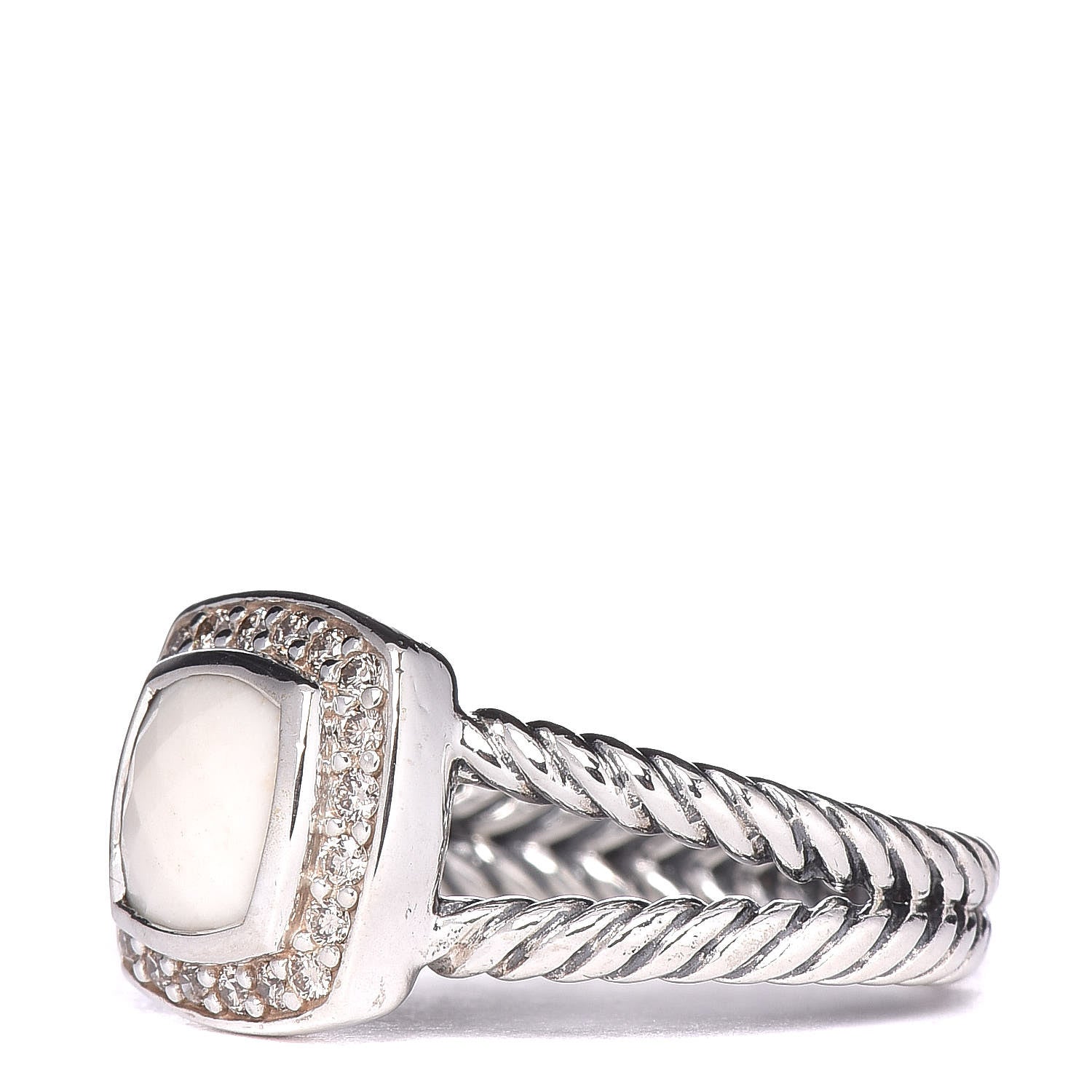 David Yurman Sterling Silver Diamond White Agate 7mm Petite Albion Ring 53 6.25 3 of 5