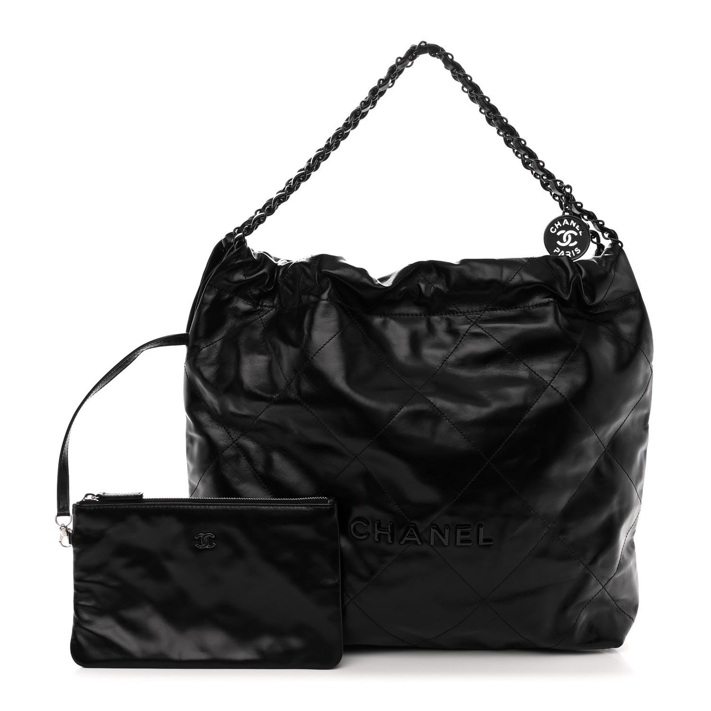 Shiny Calfskin Quilted Large Chanel 22 So Black