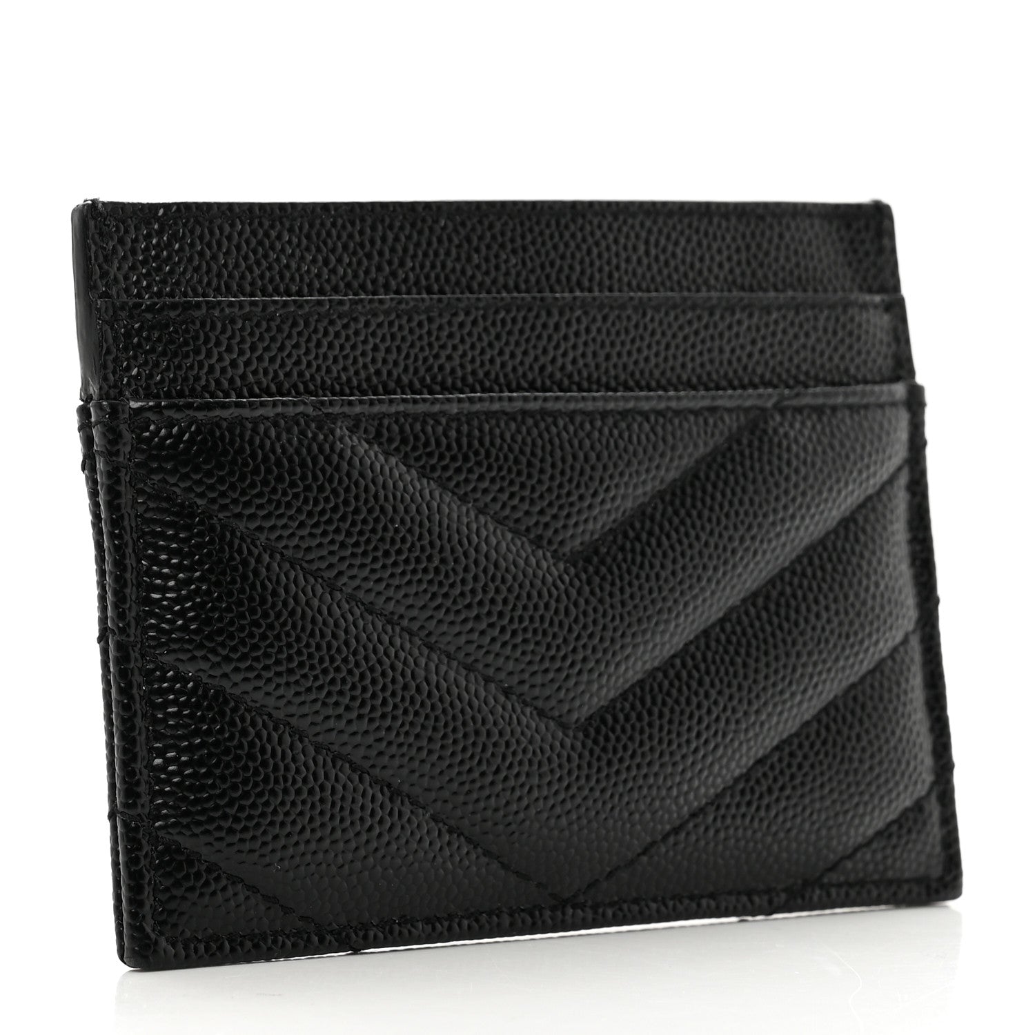 Saint Laurent Grain De Poudre Matelasse Chevron Monogram Credit Card Case Black 3 of 8
