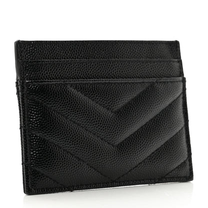 Saint Laurent Grain De Poudre Matelasse Chevron Monogram Credit Card Case Black 3 of 8