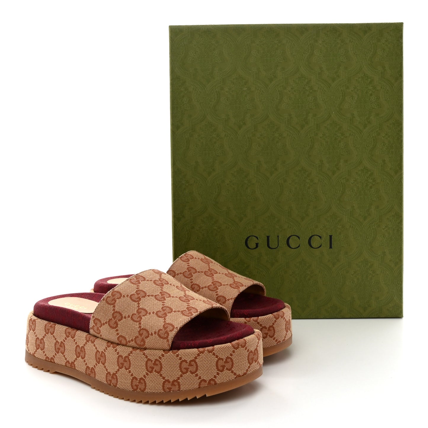 Canvas GG Monogram Angelina Platform Slide Sandals 37 Beige Ruggine