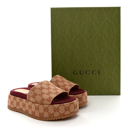 Gucci Canvas GG Monogram Angelina Platform Slide Sandals 37 Beige Ruggine 11 of 11