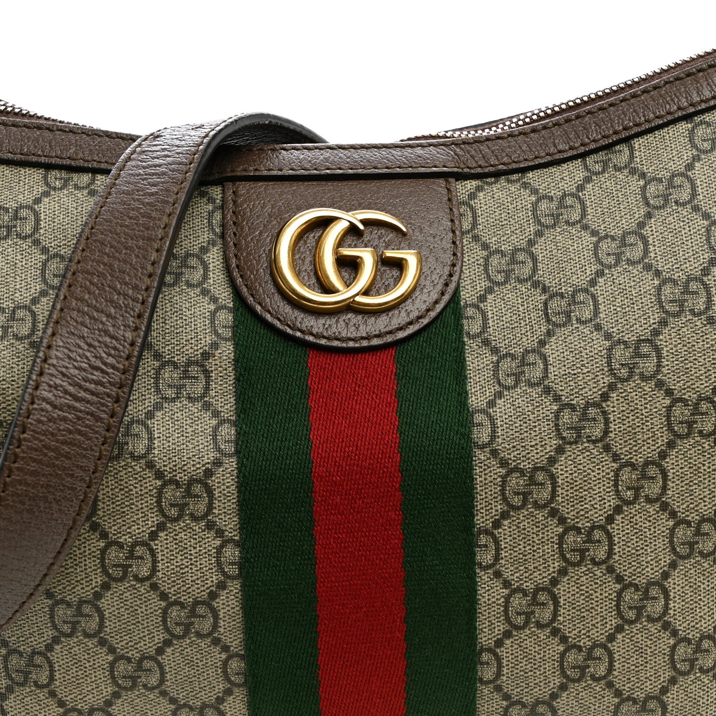 GG Supreme Monogram Web Small Ophidia Half Moon Hobo Brown