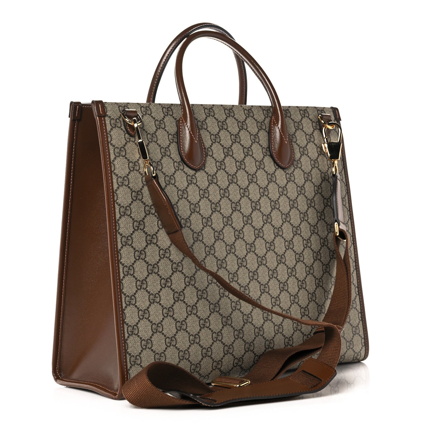 GG Supreme Monogram Azalea Calfskin Medium Retro Interlocking G Tote Bag Beige Ebony Brown Sugar