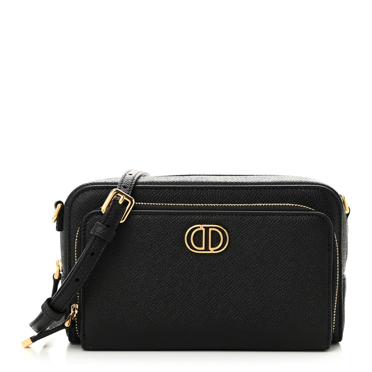 Grained Calfskin Caro Double Pouch Black