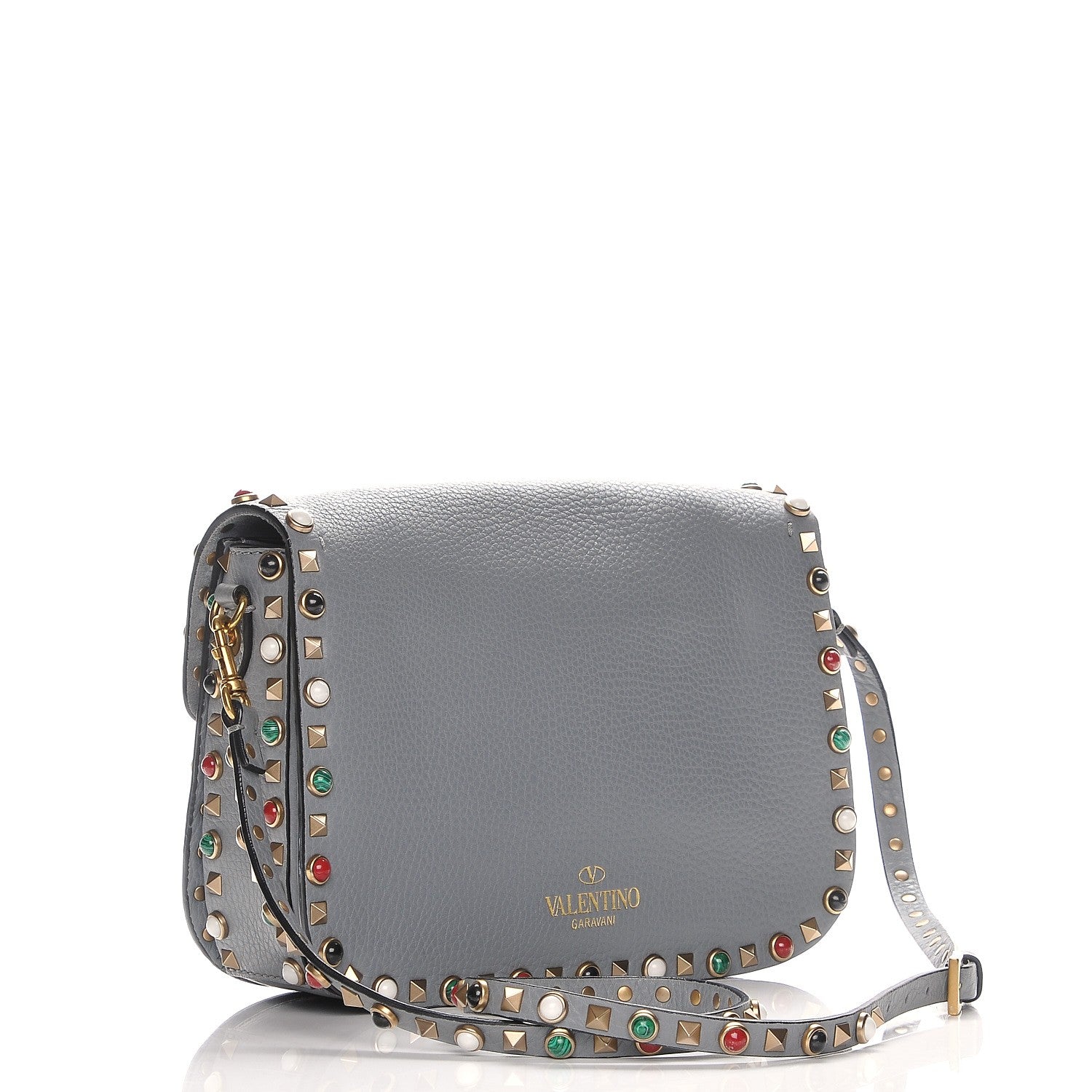 Valentino Garavani Pebbled Calfskin Medium Rockstud Rolling Flap Saddle Bag Light Stone 3 of 11