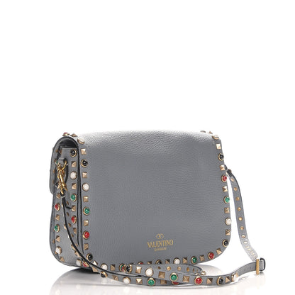 Valentino Garavani Pebbled Calfskin Medium Rockstud Rolling Flap Saddle Bag Light Stone 3 of 11